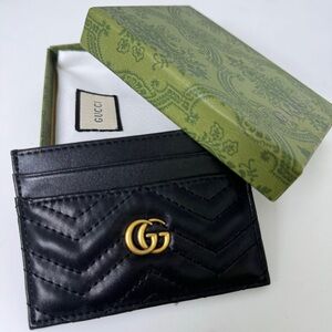 Gucci Black Quilted Card Holder with Gold GG Emblem